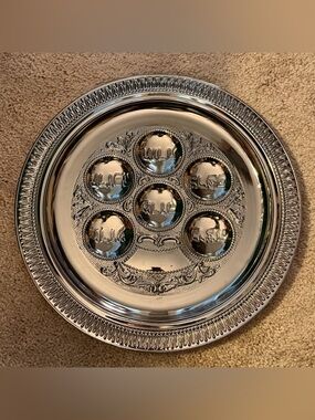 Vintage MCM Original Karshi Jerusalem Silver-Plated Round Seder Plate